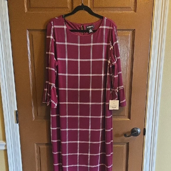 Liz Claiborne-Burgundy squared print dress pollover Sz XL NWT. - Picture 1 of 10